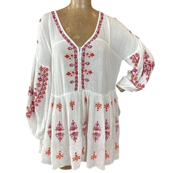 The Arianna Embroidered Tunic by Free People Sz M White #306D - Picture 3 of 12
